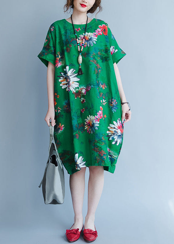 Fine Green Chiffon Dress Oversize Traveling Dress Boutique Short Sleeve Prints Chiffon Clothing Dresses