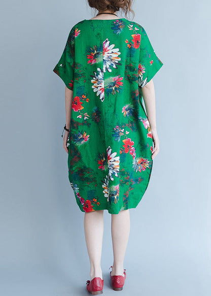 Fine Green Chiffon Dress Oversize Traveling Dress Boutique Short Sleeve Prints Chiffon Clothing Dresses