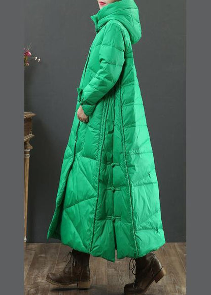 Fine Green Warm Winter Coat Oversize Down Jacket Hooded Button Down Jackets