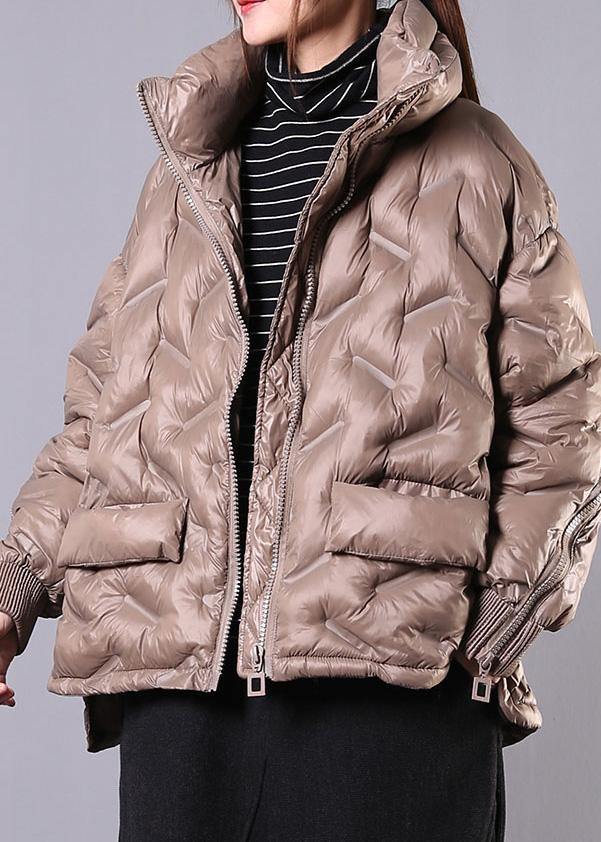 Fine Khaki Coat Oversized Jackets & Coats Stand Collar Zippered Outwear