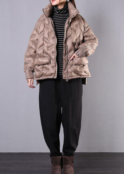 Fine Khaki Coat Oversized Jackets & Coats Stand Collar Zippered Outwear