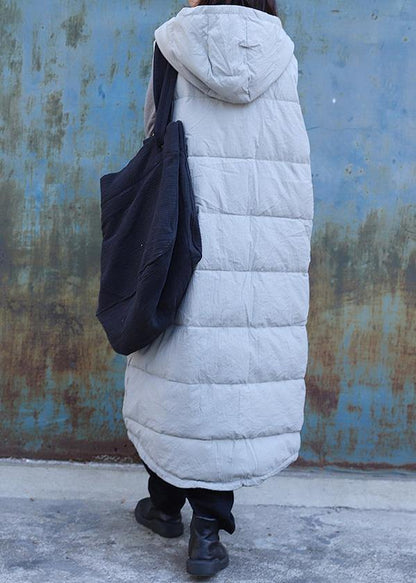 Fine Light Gray Sleeveless Winter Parkas Oversized Jackets & Coats Hooded Big Pockets Coats