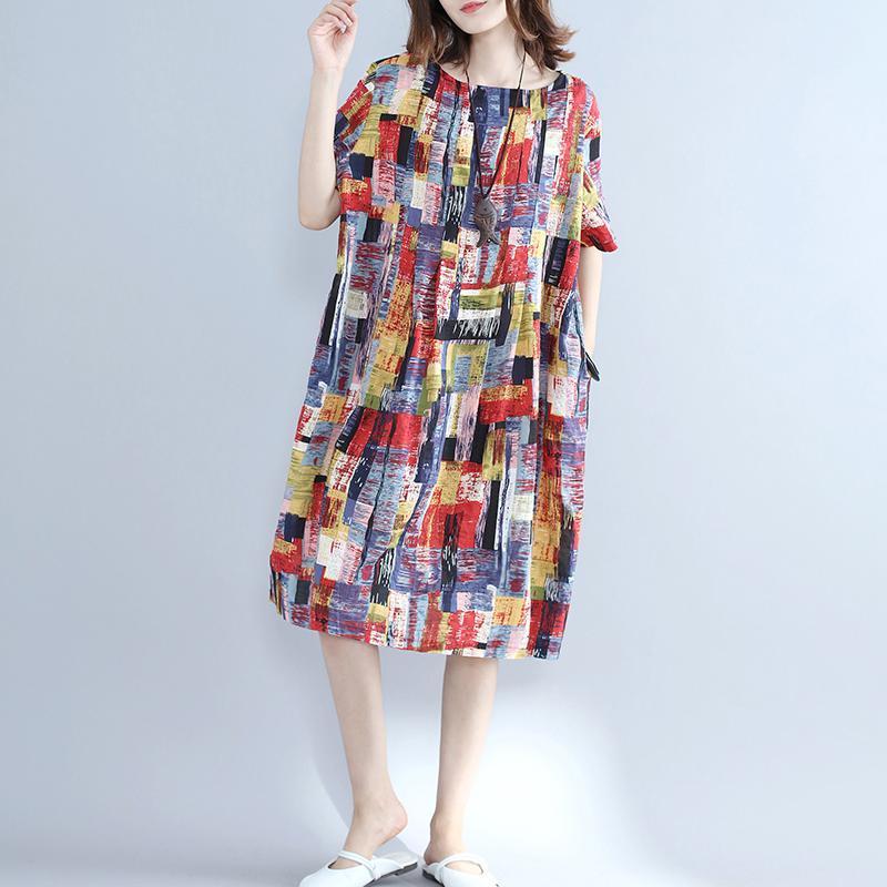 Fine Multi Color Pure Cotton Dresses Oversize Shirt Dress Fine Fit O Neck Cotton Dresses
