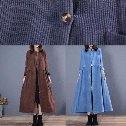 Fine Navy Coats Fall O Neck Pockets Long Coat