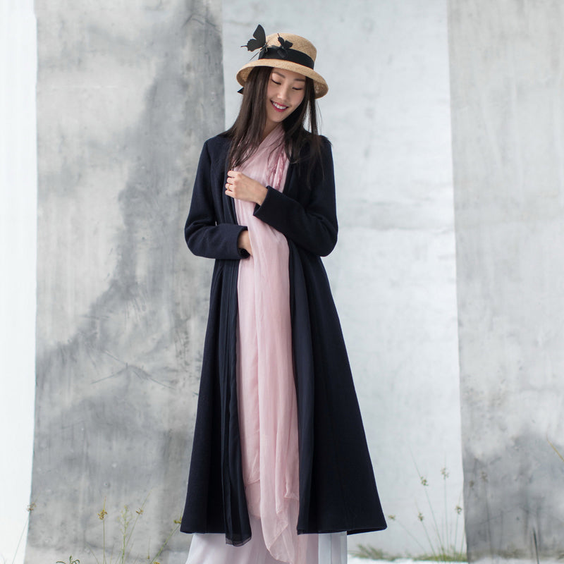 Fine Navy Woolen Coats Winter Coat Long Sleeve Jackets