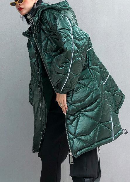 Fine Oversize Winter Jacket Green Hooded Zippered Parkas for