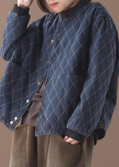Fine Snow Jackets Plaid Winter Coats Blue Winter Short Coat