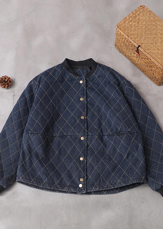 Fine Snow Jackets Plaid Winter Coats Blue Winter Short Coat
