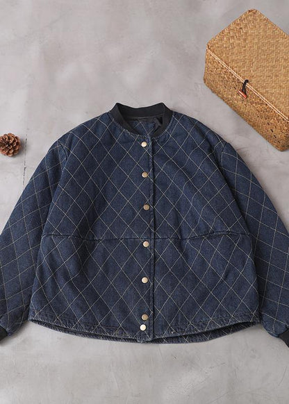 Fine Snow Jackets Plaid Winter Coats Blue Winter Short Coat