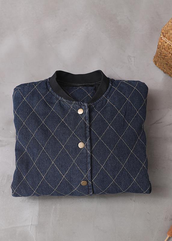 Fine Snow Jackets Plaid Winter Coats Blue Winter Short Coat