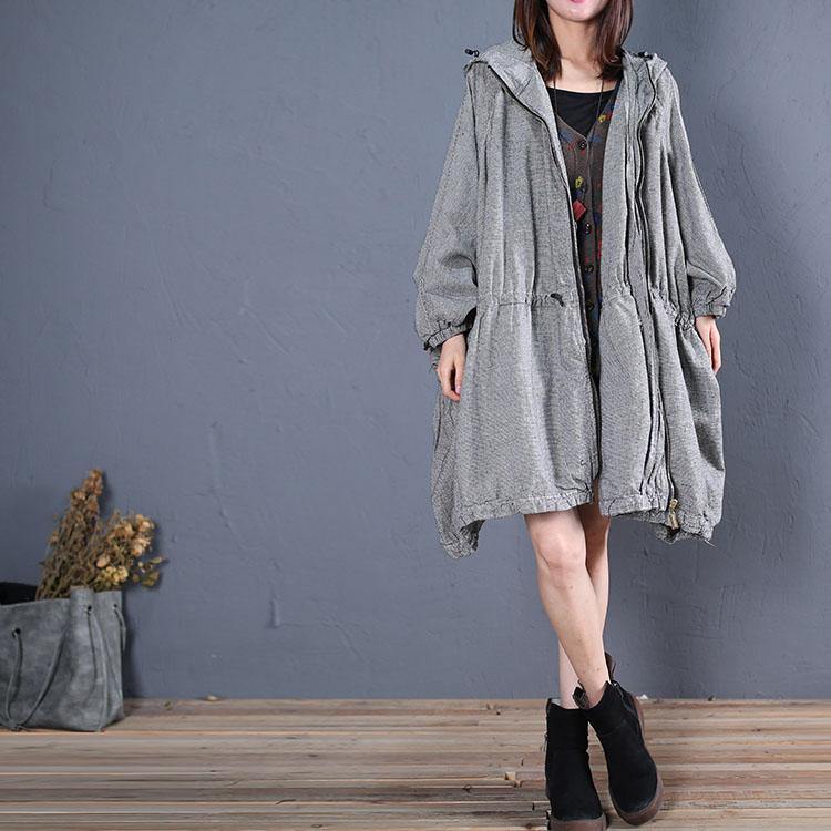 Fine Winter Coat Fall Outwear Gray Plaid Hooded Coats