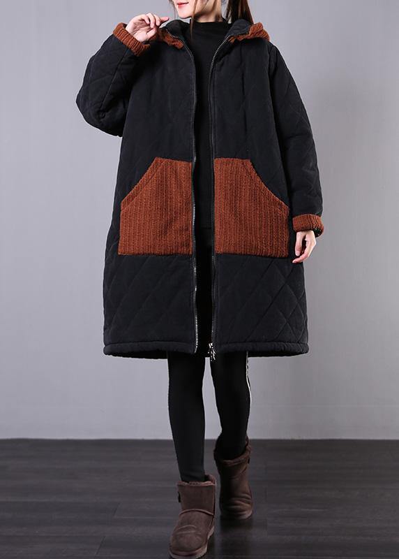 Fine Winter Coats Black Hooded Zippered Winter Parkas