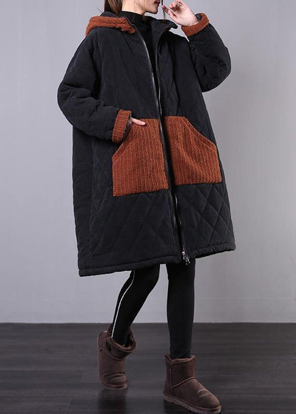 Fine Winter Coats Black Hooded Zippered Winter Parkas