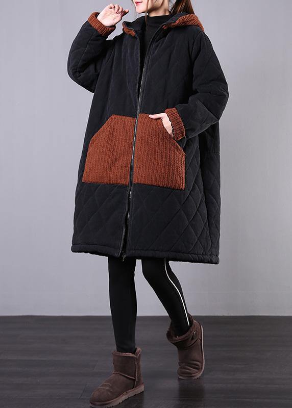Fine Winter Coats Black Hooded Zippered Winter Parkas