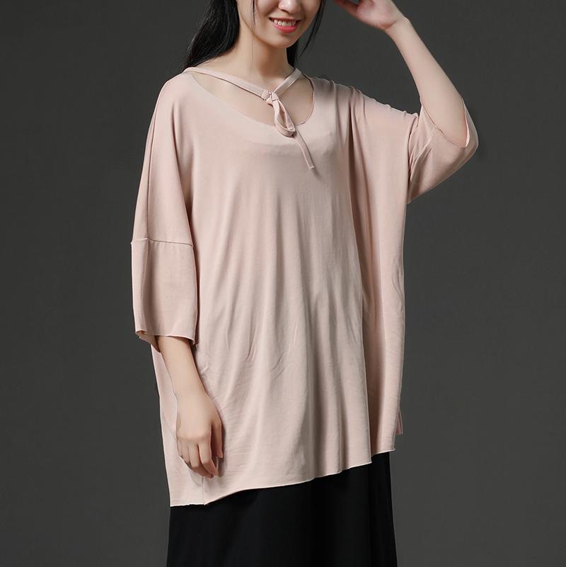 Fine Pure Cotton Blended Tops Light Pink Summer Pullover Shirt