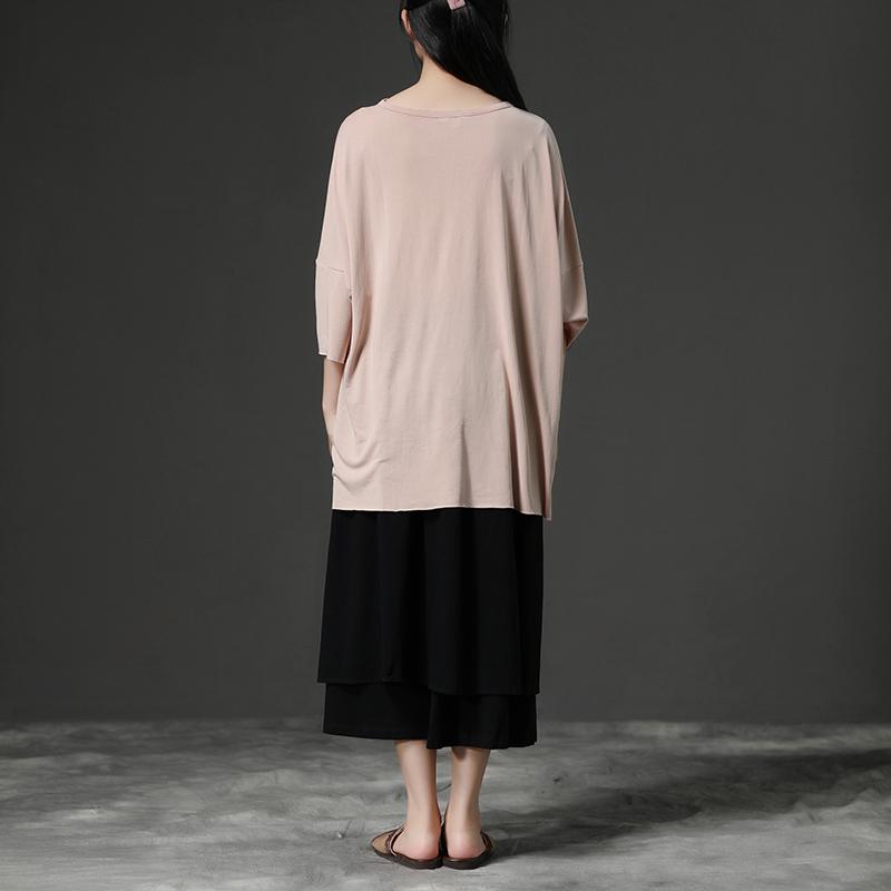 Fine Pure Cotton Blended Tops Light Pink Summer Pullover Shirt