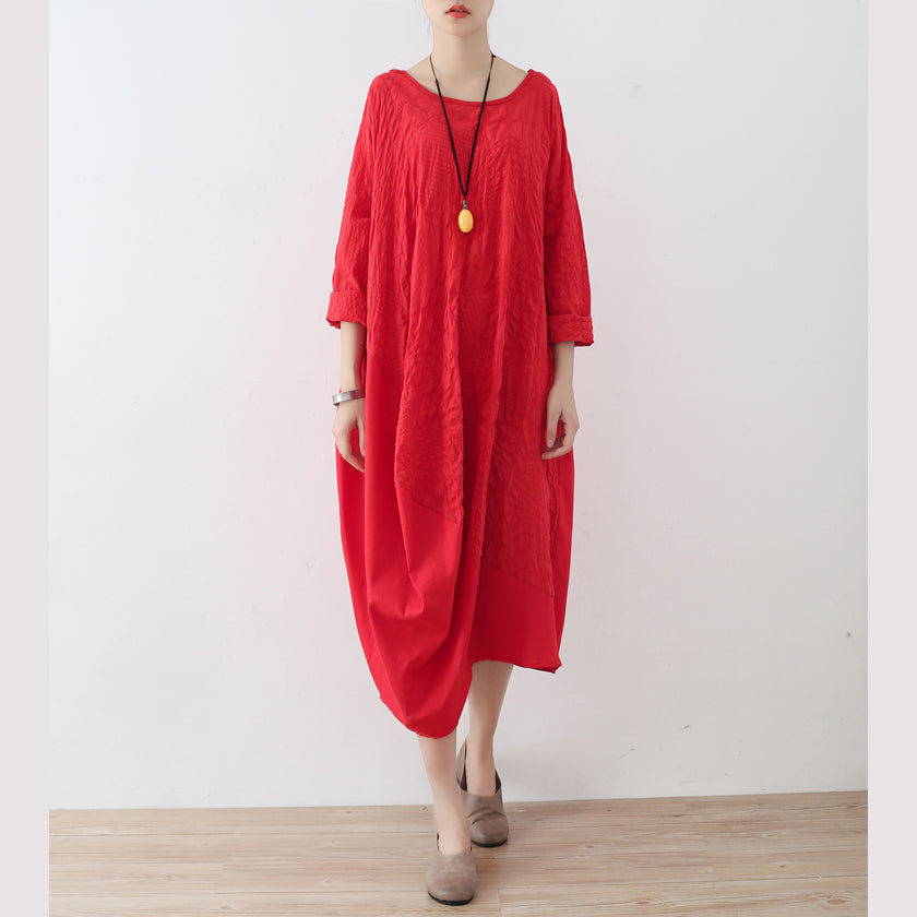 Fine Red Cotton Dress Oversized Asymmetrical Traveling Clothing Spring Caftans