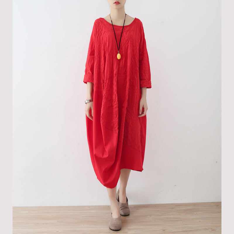 Fine Red Cotton Dress Oversized Asymmetrical Traveling Clothing Spring Caftans