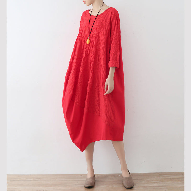 Fine Red Cotton Dress Oversized Asymmetrical Traveling Clothing Spring Caftans