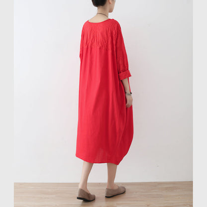 Fine Red Cotton Dress Oversized Asymmetrical Traveling Clothing Spring Caftans