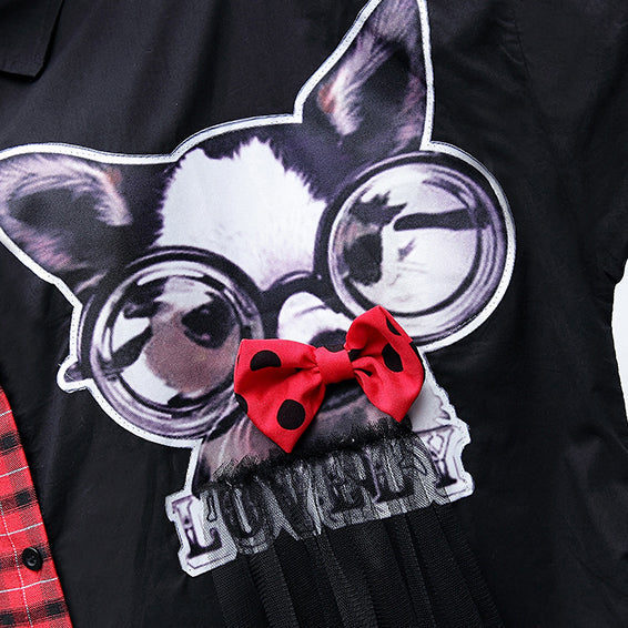 Fine Red Plaid Cotton Pullover Loose Fitting Cotton Maxi T Shirts Fine Side Open Patchwork Cotton Blouses