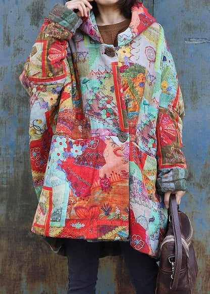 Fine Red Prints Winter Coats Snow Jackets Hooded Patchwork Winter Coats