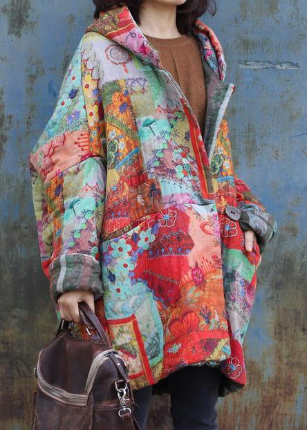 Fine Red Prints Winter Coats Snow Jackets Hooded Patchwork Winter Coats