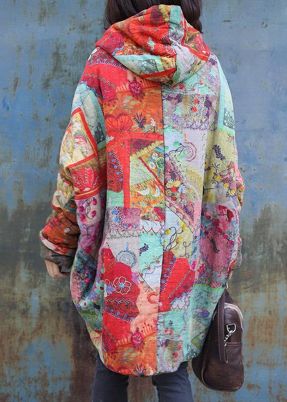 Fine Red Prints Winter Coats Snow Jackets Hooded Patchwork Winter Coats