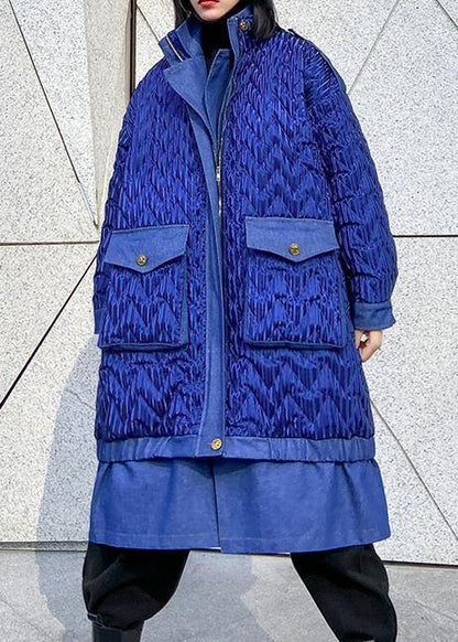 Coats Winter Outwear Blue Lapel Zippered Parkas for