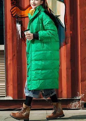 Fine Snow Jackets Embroidery Overcoat Green Hooded Duck Down Coat