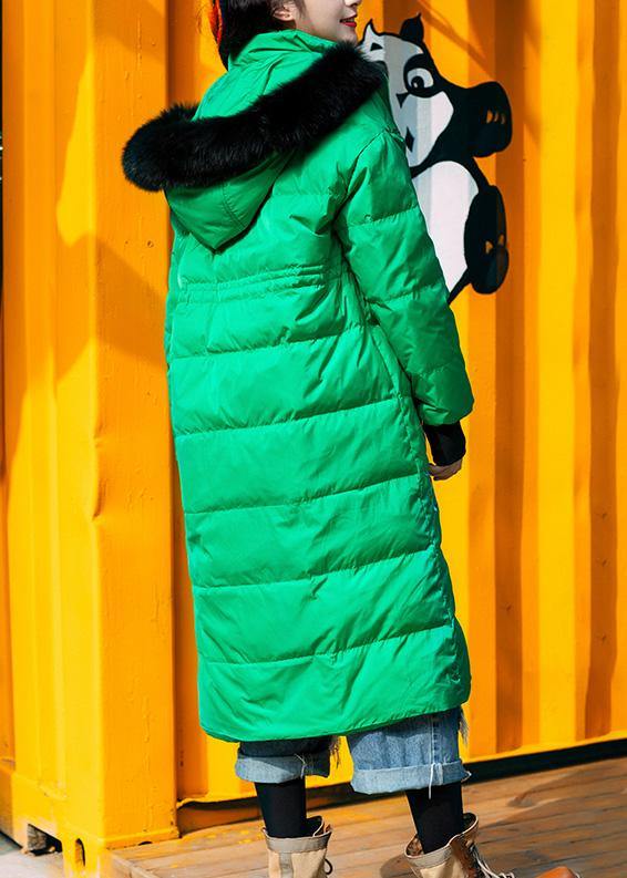 Fine Snow Jackets Embroidery Overcoat Green Hooded Duck Down Coat