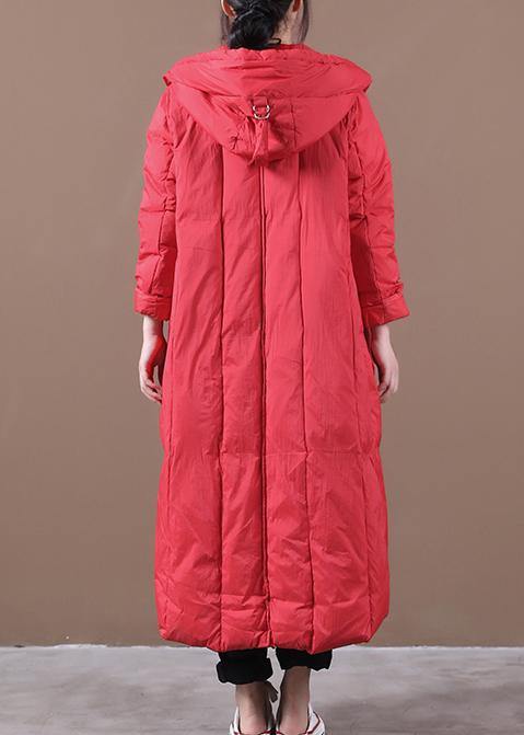 Snow Jackets Winter Outwear Red Hooded Large Pockets Goose Down Coat