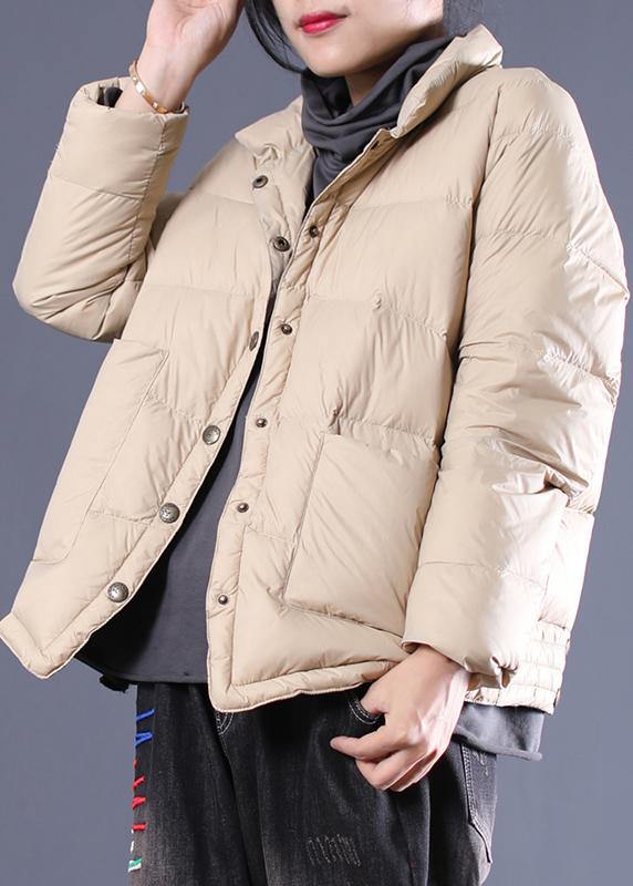Fine Parka Overcoat Beige Stand Collar Warm Winter Coat