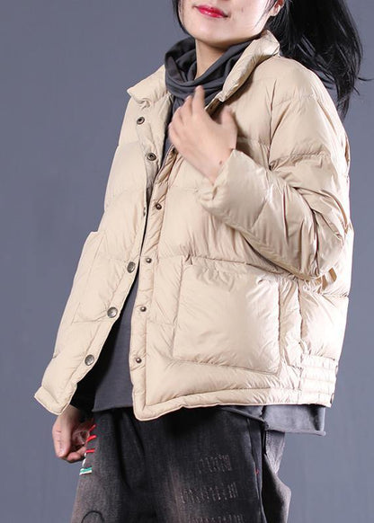 Fine Parka Overcoat Beige Stand Collar Warm Winter Coat