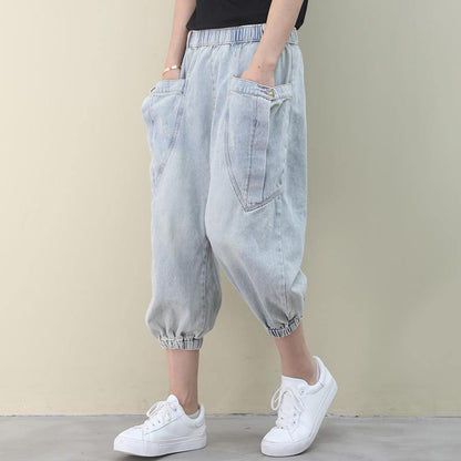 Tyle Summer Wild Pants Clothing Light Denim Blue Work Pockets Trousers