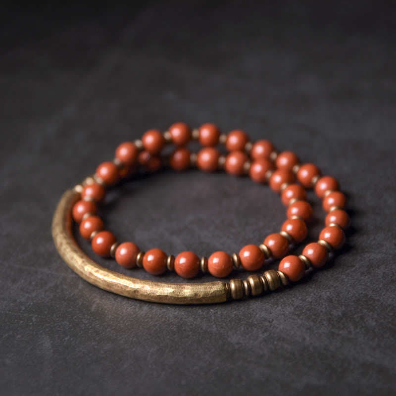 Obsidian Peace Bracelet With Red Jasper & Moss Agate