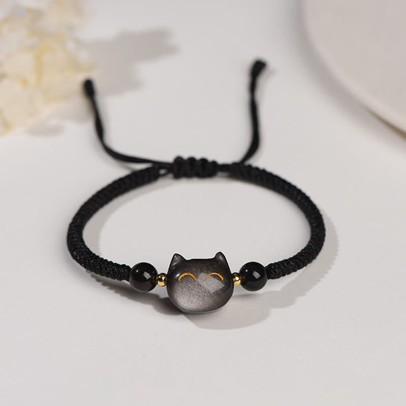 Silver Sheen Obsidian Strawberry Quartz Protection Bracelet