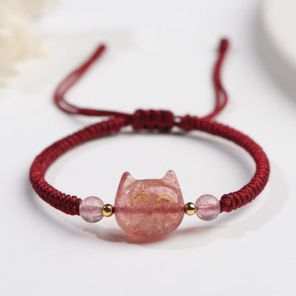 Silver Sheen Obsidian Strawberry Quartz Protection Bracelet