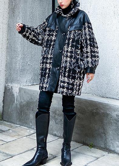 Loose Fitting Winter Coat Thick Outwear Plaid Patchwork Woolen Coats