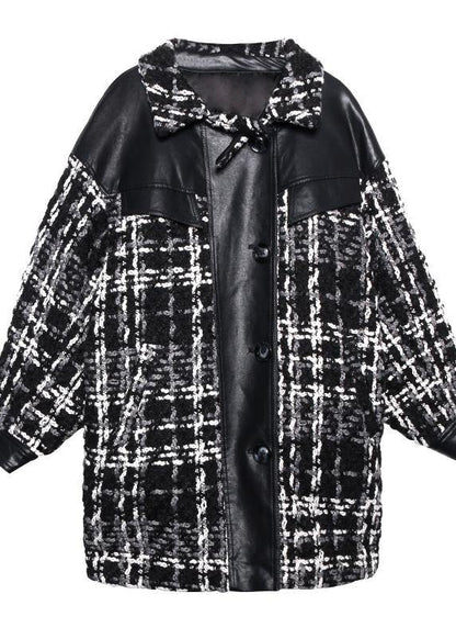 Loose Fitting Winter Coat Thick Outwear Plaid Patchwork Woolen Coats