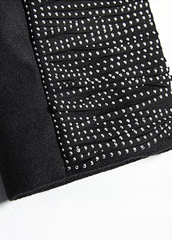 Loose Fitting Winter Woolen Outwear Black Print Notched Woolen Outwear