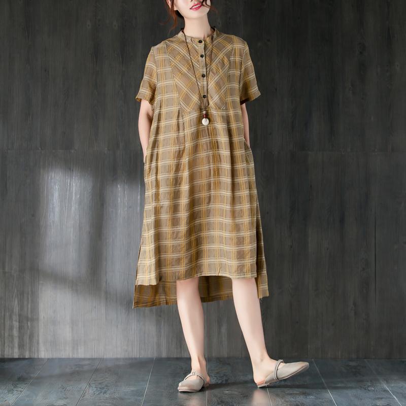 Midi-length Cotton Dress Lattice Summer Dress With Button
