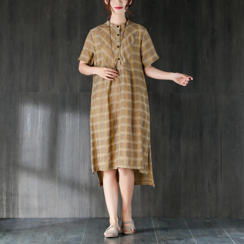 Midi-length Cotton Dress Lattice Summer Dress With Button