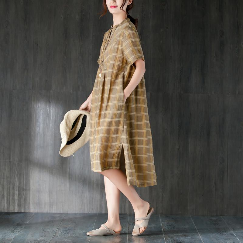 Midi-length Cotton Dress Lattice Summer Dress With Button