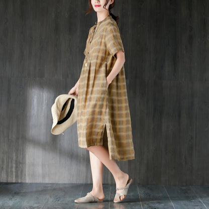 Midi-length Cotton Dress Lattice Summer Dress With Button
