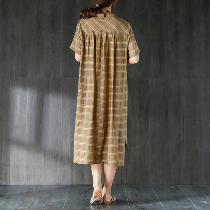 Midi-length Cotton Dress Lattice Summer Dress With Button