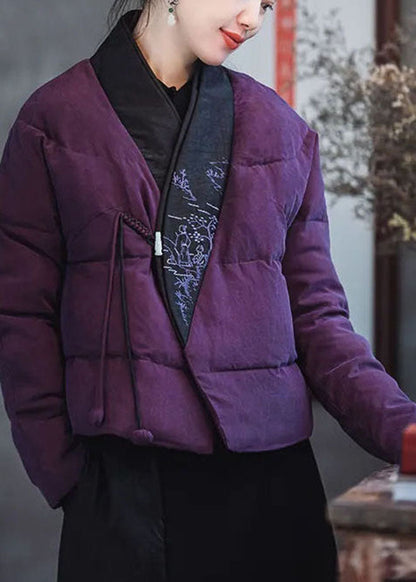 Pink Purple Embroideried Patchwork Duck Down Puffers Coats Winter