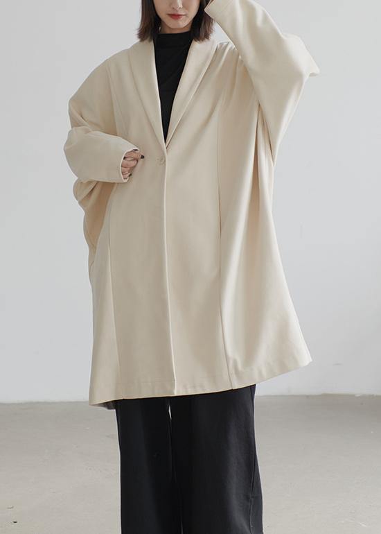 Beige Wool Overcoat Loose Fitting Coats Batwing Sleeve Pockets Coats