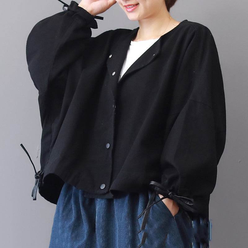 Black Long Coat Loose Fitting Stand Collar Jackets & Coats Long Sleeve Coats