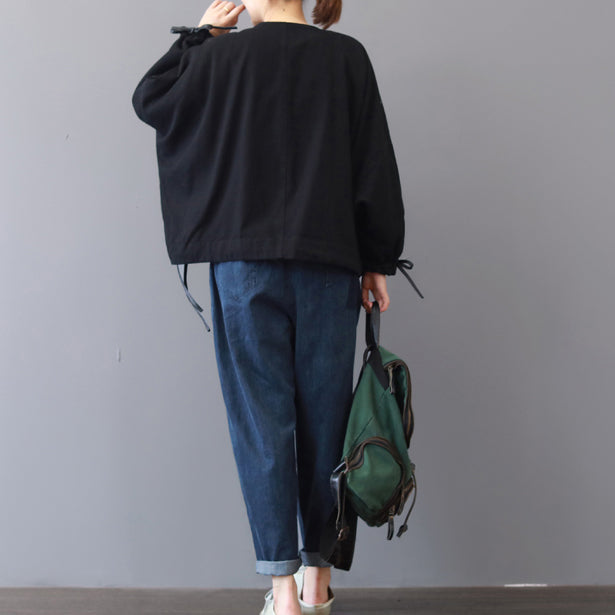 Black Long Coat Loose Fitting Stand Collar Jackets & Coats Long Sleeve Coats